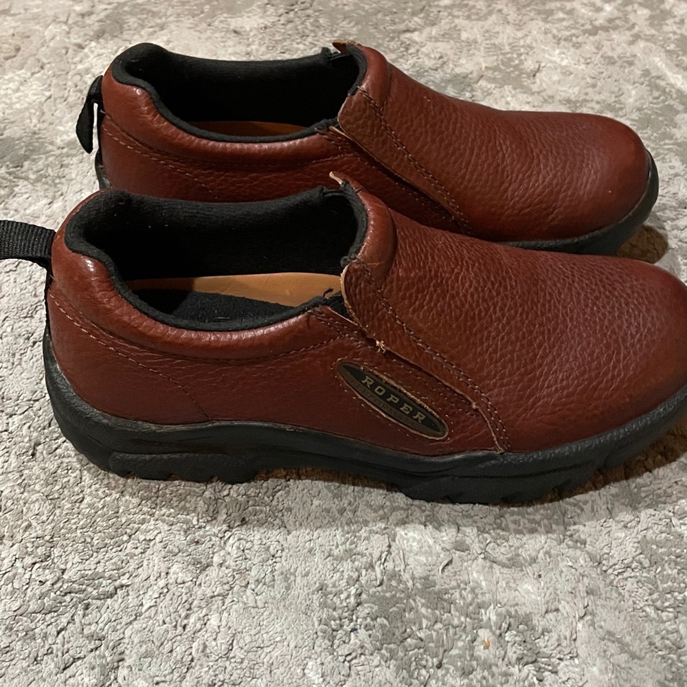 Brown Leather Slip-On Shoes by Roper.